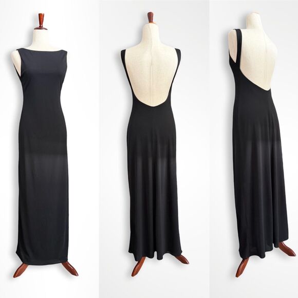 Laundry By Shelli Segal Dresses & Skirts - VTG 90s Laundry by Shelli Segal Backless Long Black Maxi Dress Gown, 6 Stretchy